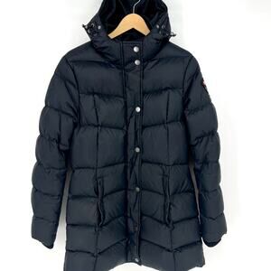 Pajar Canada Womens Roxy Black Puffer Down Coat Hood Power Heat Double Zip Sz M